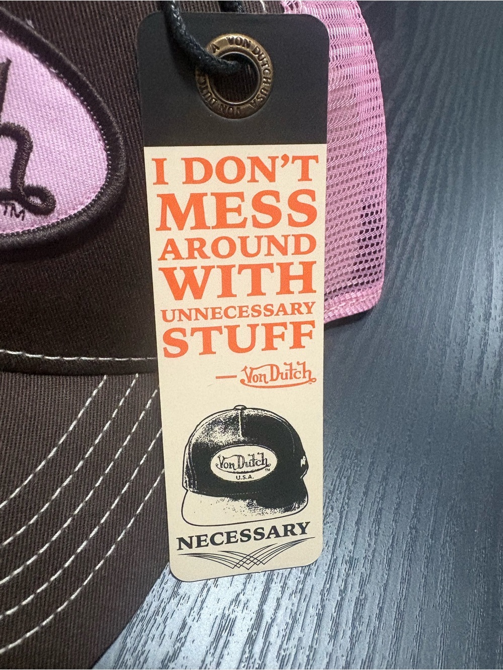 Von Dutch Brown and Pink Logo Trucker Cap - Picture 5 of 7